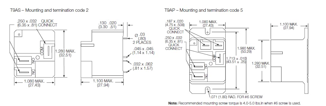机械图纸 - TE Connectivity T9A 30A功率继电器