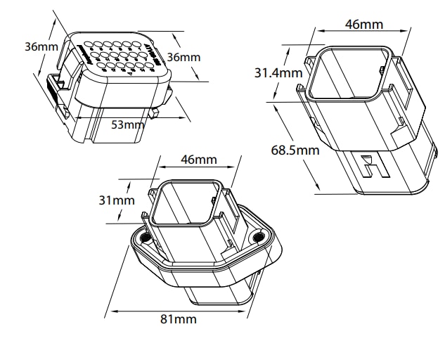 机械图纸 - Amphenol Sine Systems ATV Series™重型连接器