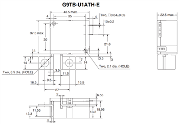 机械图纸 - Omron Electronics G9TB交流功率锁存继电器