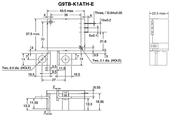 机械图纸 - Omron Electronics G9TB交流功率锁存继电器