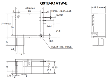 机械图纸 - Omron Electronics G9TB交流功率锁存继电器
