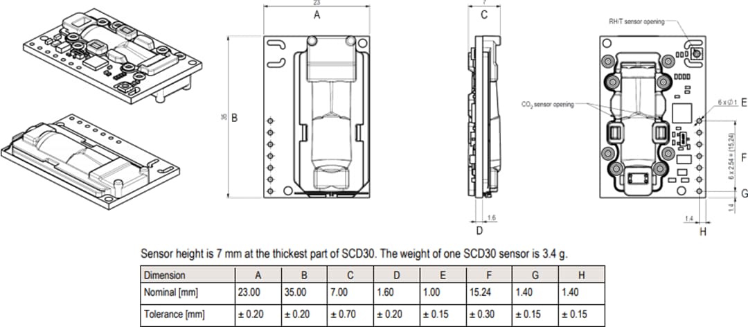 机械图纸 - Sensirion SCD30传感器模块