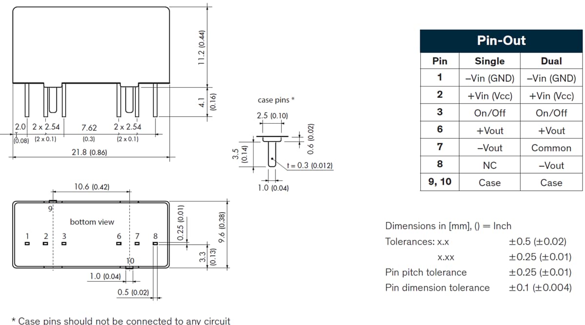 Mechanical Drawing - TRACO Power TMR 3WIR/TMR 6WIR DC/DC Railway Converters