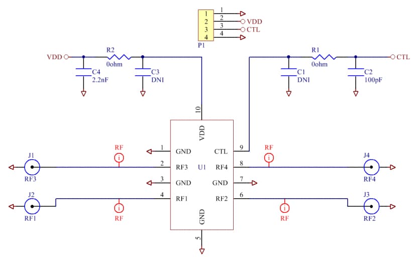 应用电路图 - Qorvo QPC1217Q DPDT转换开关
