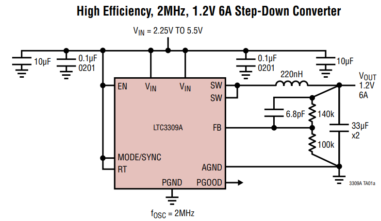 应用电路图 - Analog Devices Inc. LTC3309A/B同步降压直流/直流转换器