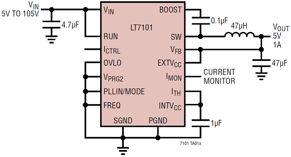 应用电路图 - Analog Devices Inc. LT7101同步降压稳压器
