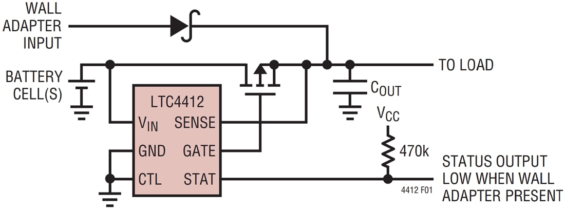 应用电路图 - Analog Devices Inc. LTC4412低损耗PowerPath™控制器