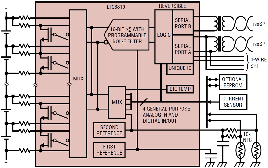 应用电路图 - Analog Devices Inc. LTC6810 6通道多节电池监视器
