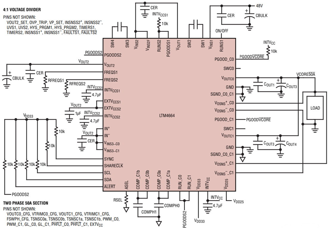 应用电路图 - Analog Devices Inc. LTM4664降压型µModule®稳压器