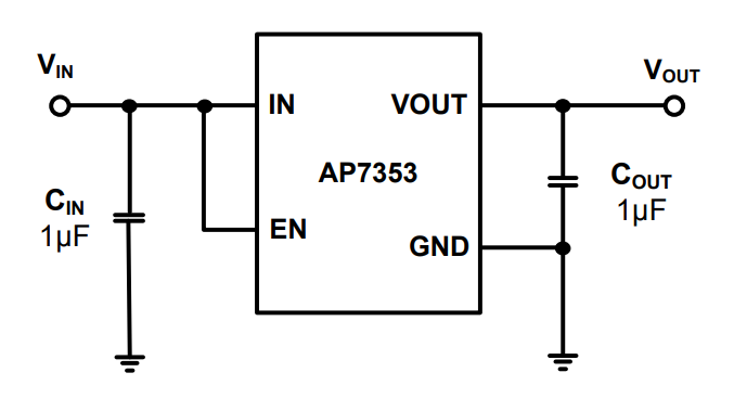 应用电路图 - Diodes Incorporated AP7353低噪声低压差稳压器