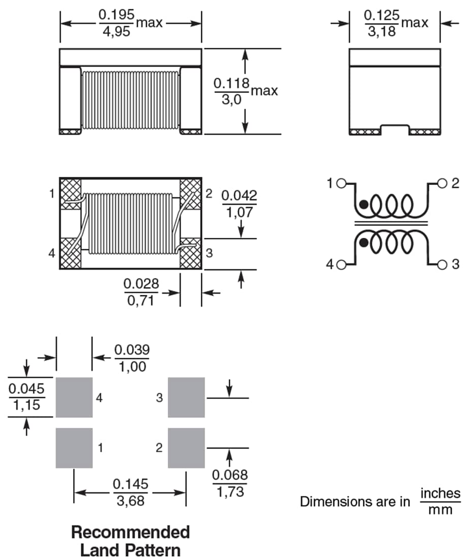 机械图纸 - Coilcraft 1812CAN共模扼流电感