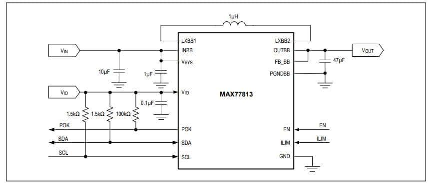 应用电路图 - Analog Devices / Maxim Integrated MAX77813高效降压-升压转换器