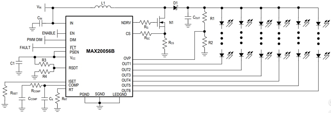 原理图 - Analog Devices / Maxim Integrated MAX20056B 6通道高亮度LED驱动器