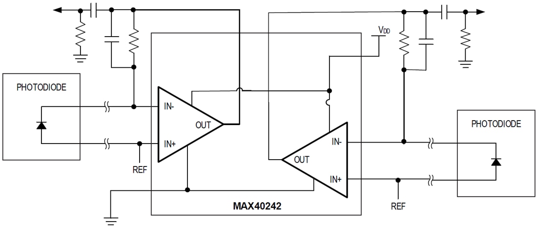 应用电路图 - Analog Devices / Maxim Integrated MAX40242双通道运算放大器