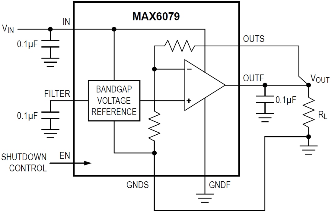 应用电路图 - Analog Devices / Maxim Integrated MAX6279精密陶瓷电压基准