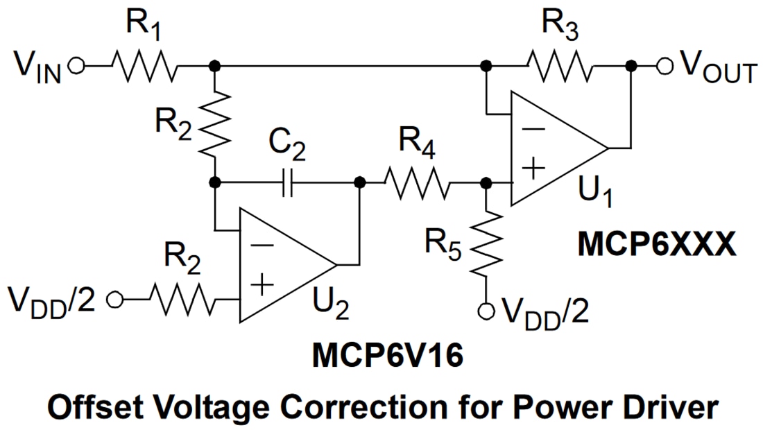 应用电路图 - Microchip Technology MCP6V16/16U/17/19零漂移运算放大器