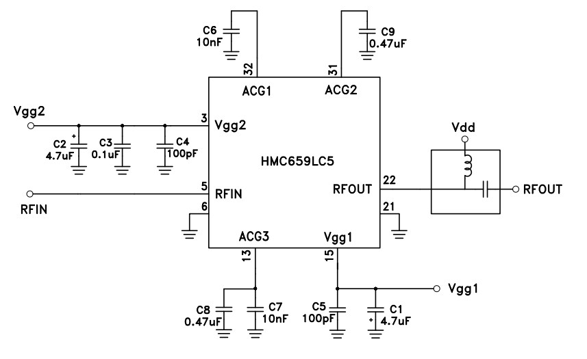 框图 - Analog Devices Inc. HMC659 MMIC PHEMT功率放大器