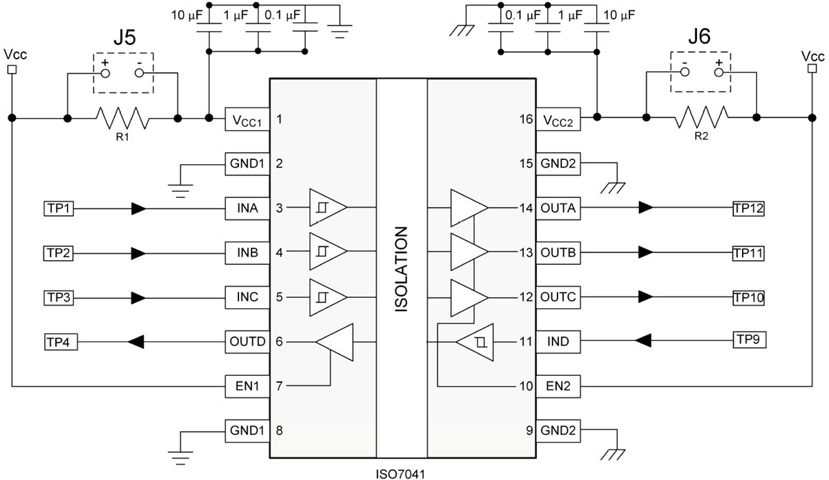 框图 - Texas Instruments ISO7041DBQEVM隔离器评估模块 (EVM)