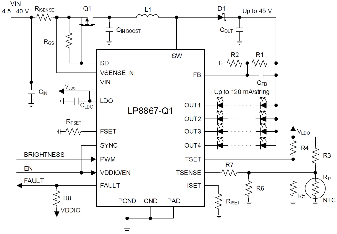 原理图 - Texas Instruments LP886x-Q1汽车LED驱动器