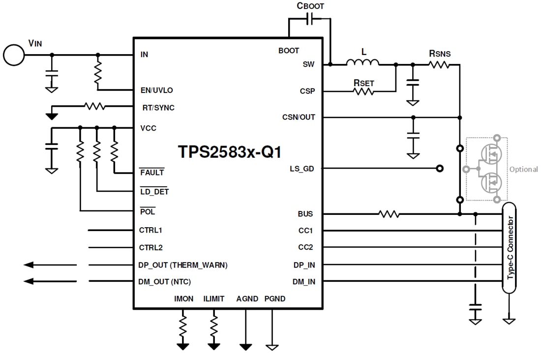 原理图 - Texas Instruments TPS2583x-Q1 USB充电端口控制器