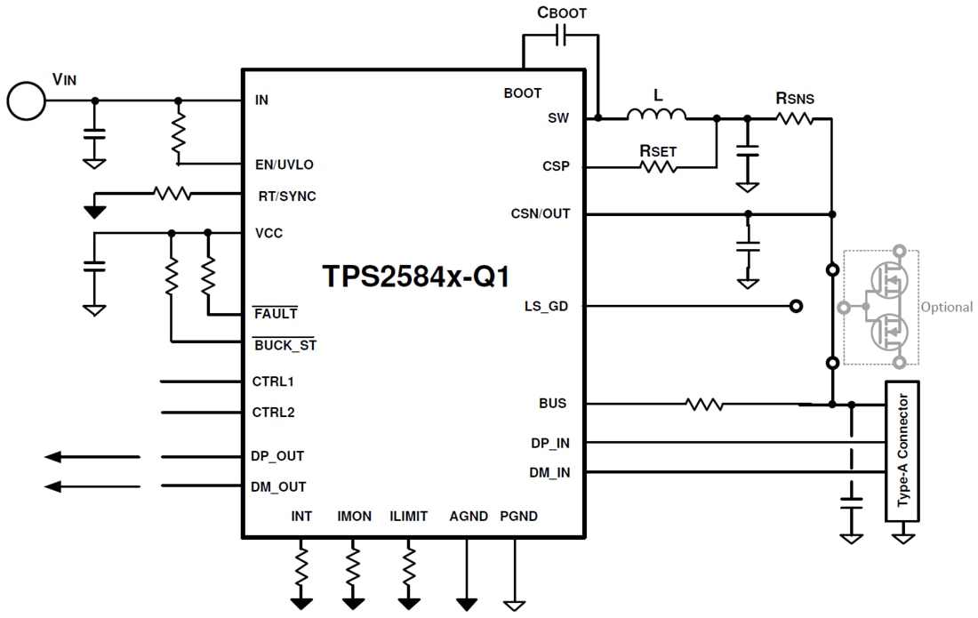 原理图 - Texas Instruments TPS2584x-Q1 USB Type-A充电端口转换器