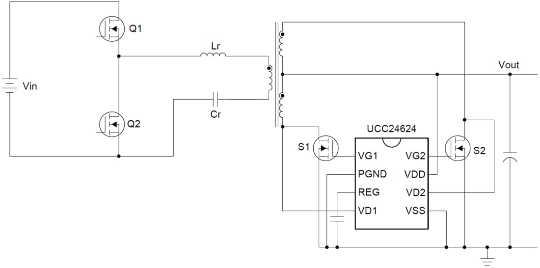 原理图 - Texas Instruments UCC24624同步整流器 (SR) 控制器