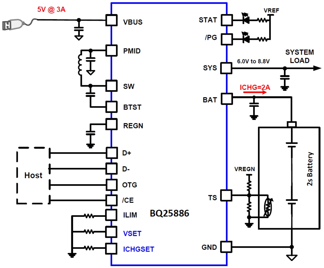 原理图 - Texas Instruments BQ25886升压模式电池充电器