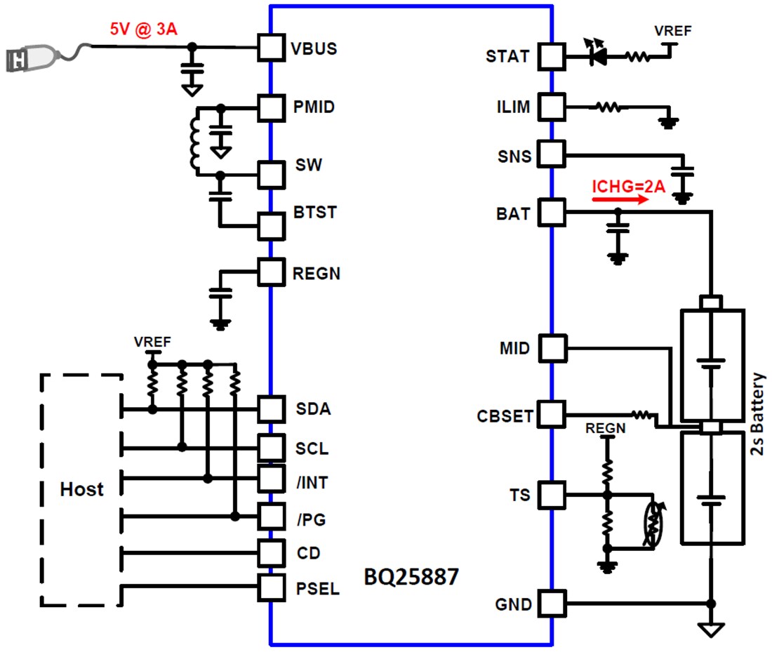 原理图 - Texas Instruments bq25887 I2C控制型升压模式电池充电器