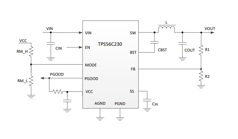原理图 - Texas Instruments TPS56C230 12A同步降压转换器
