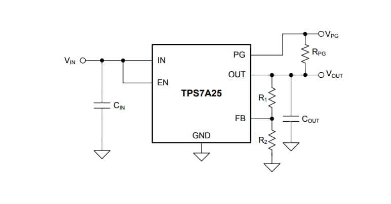 应用电路图 - Texas Instruments TPS7A25 LDO线性稳压器