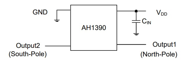 应用电路图 - Diodes Incorporated AH1390单极霍尔效应开关