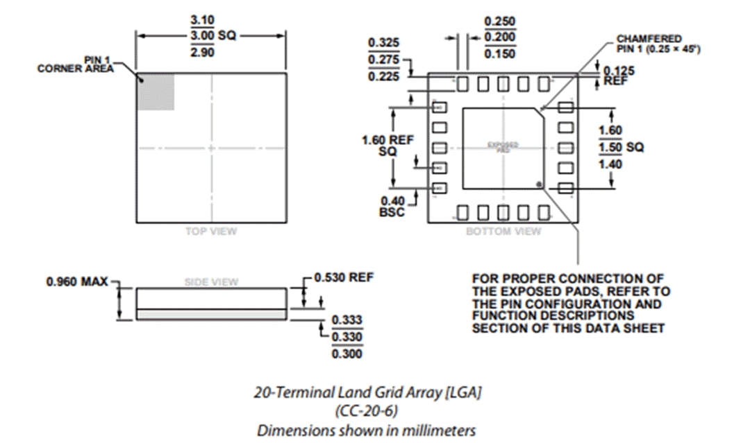 机械图纸 - Analog Devices Inc. ADRF5046 Si SP4T反射开关 (0.1-44GHz)