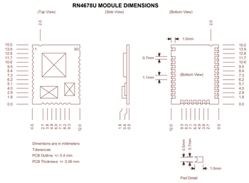 机械图纸 - Microchip Technology RN4678 BLUETOOTH®双模模块