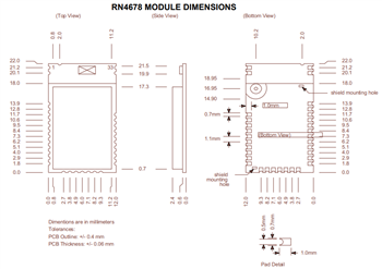 机械图纸 - Microchip Technology RN4678 BLUETOOTH®双模模块