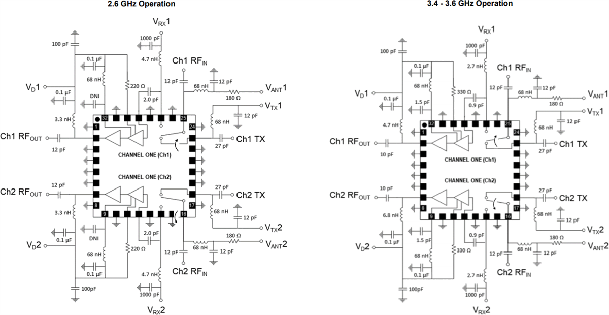 Application Circuit Diagram - MACOM MAMF-011069 Dual-Channel LNA Module