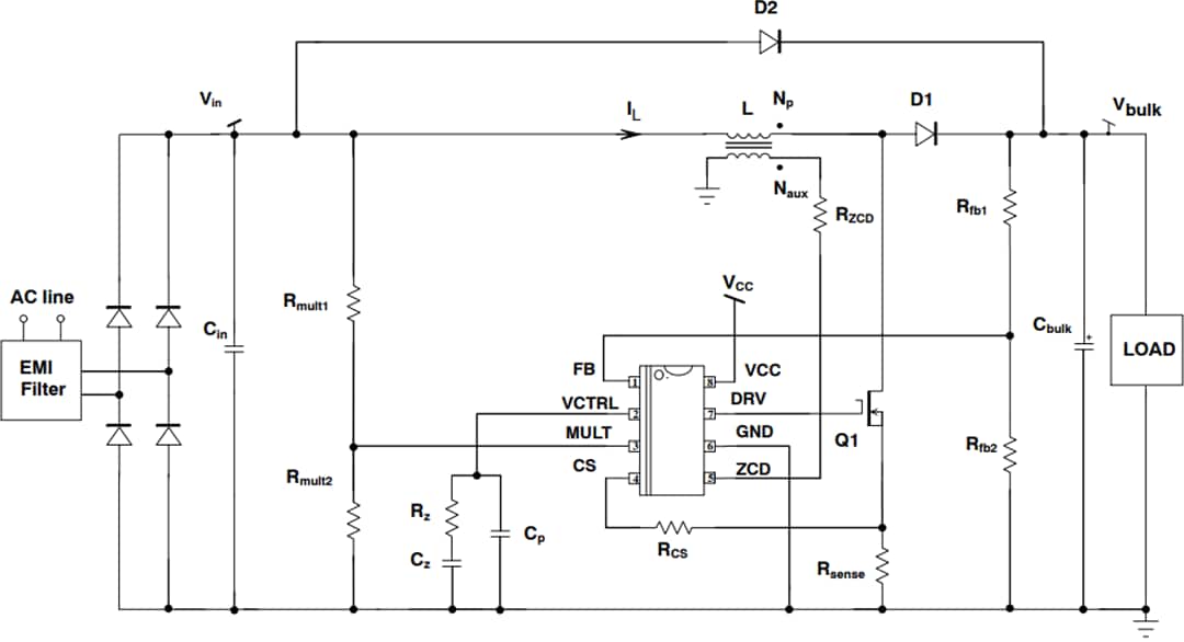 应用电路图 - onsemi NCL2801功率因数控制器