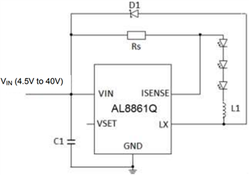 应用电路图 - Diodes Incorporated AL8860Q和AL8861Q汽车级LED驱动器