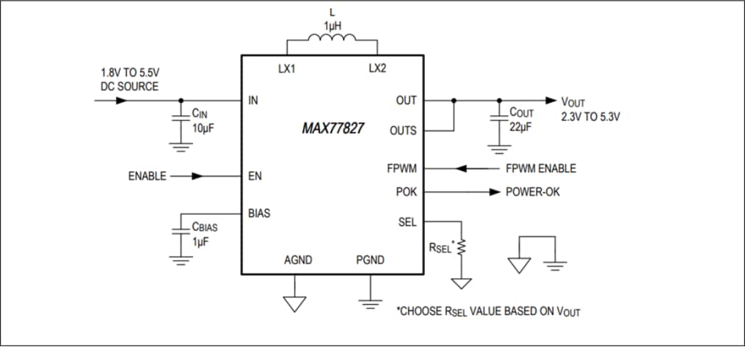 应用电路图 - Analog Devices / Maxim Integrated MAX77827开关降压-升压转换器