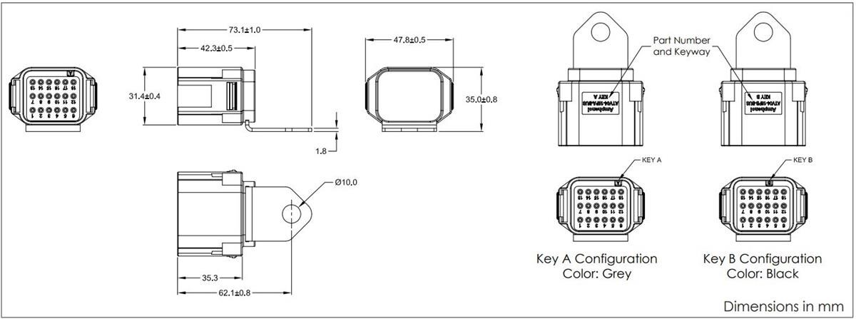 机械图纸 - Amphenol Sine Systems HYPERBUSS™ ATV Series插座