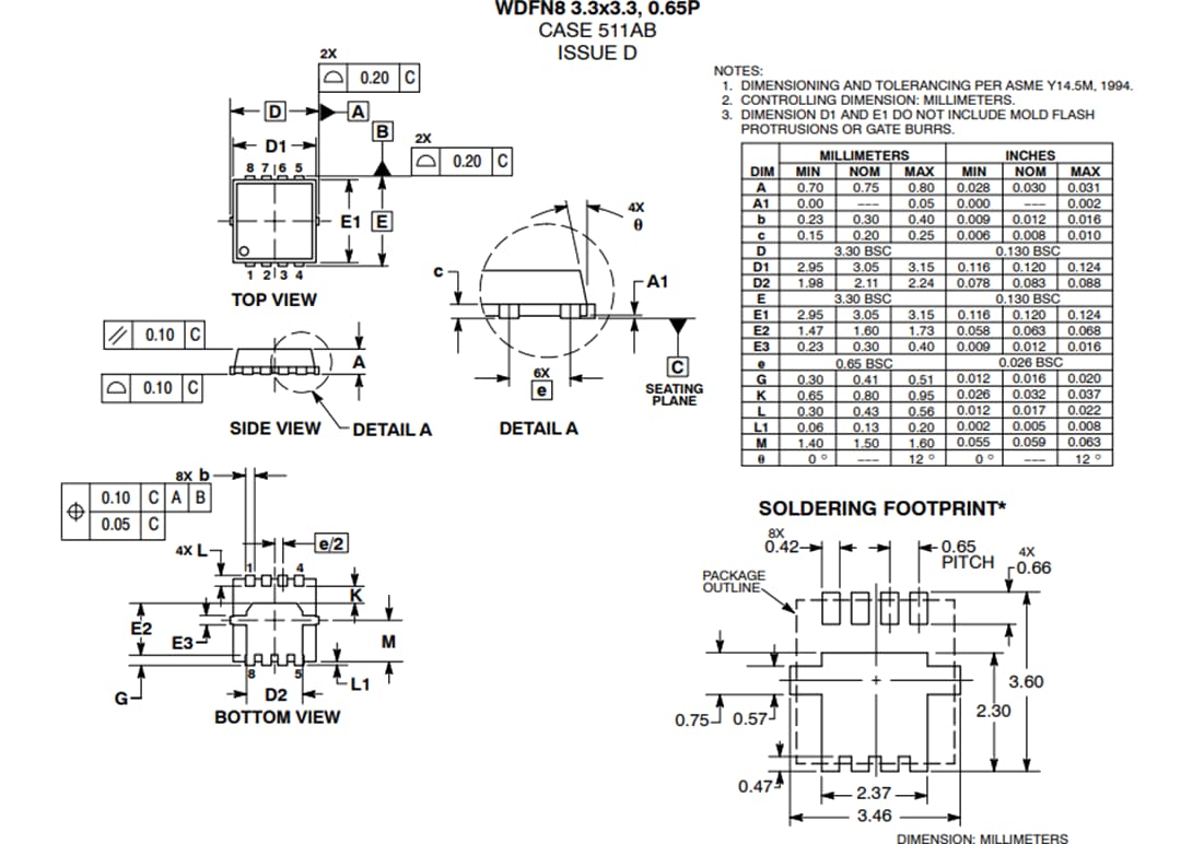 机械图纸 - onsemi NTTFS6H850NL单N通道功率MOSFET