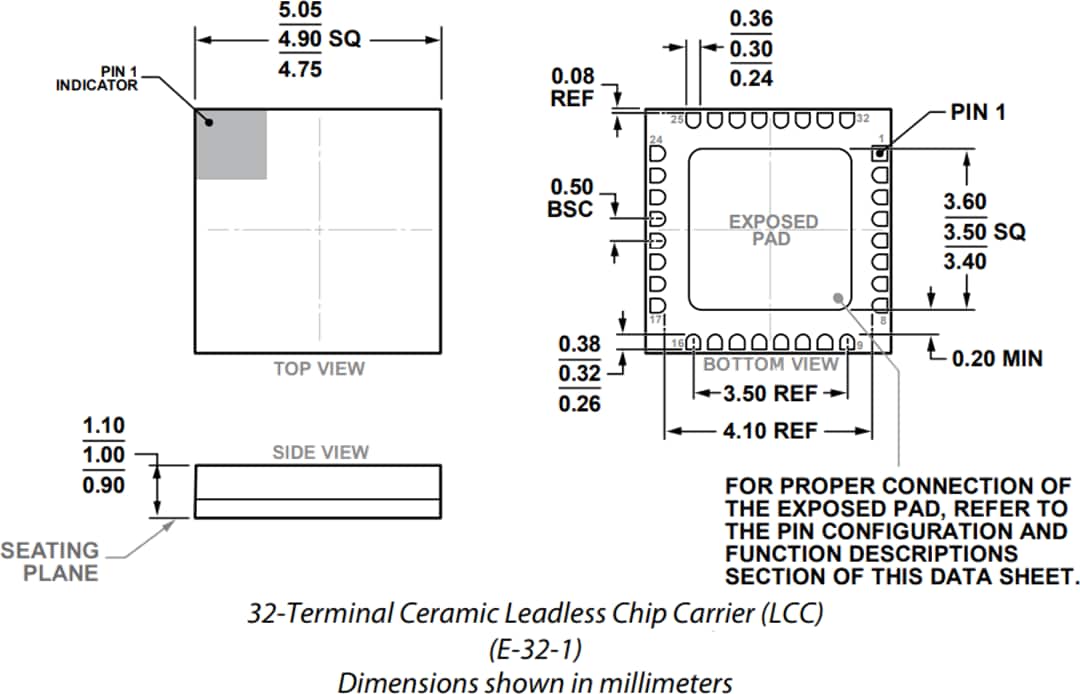 机械图纸 - Analog Devices Inc. HMC908A GaAs MMIC I/Q下变频器
