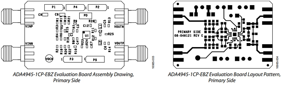 机械图纸 - Analog Devices Inc. ADA4945-1CP-EBZ放大器评估板