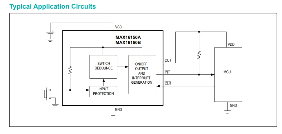 应用电路图 - Analog Devices / Maxim Integrated MAX16150毫微功耗按钮控制器