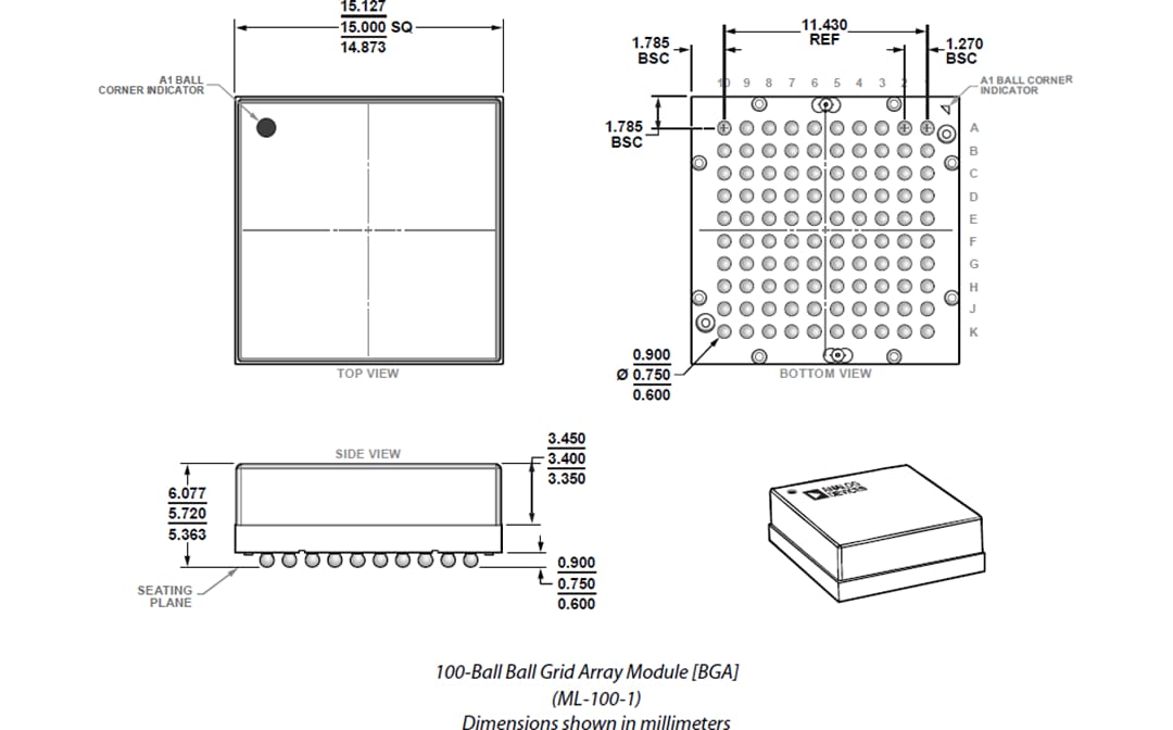 机械图纸 - Analog Devices Inc. ADIS16500精密微型MEMS IMU