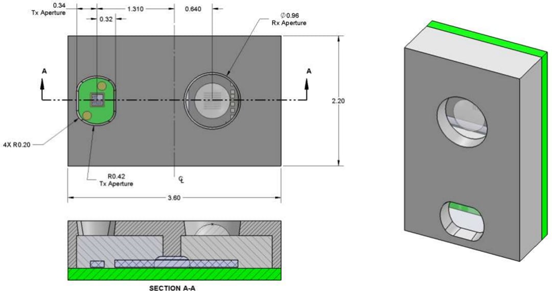 机械图纸 - ams OSRAM TMF8801 1D飞行时间传感器