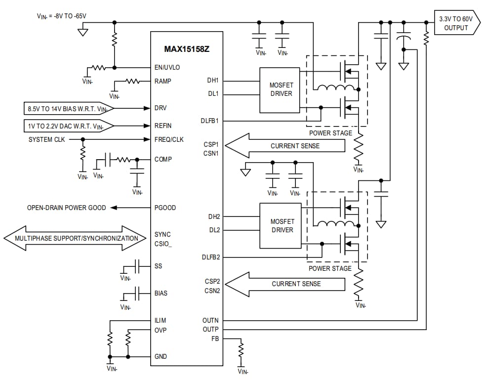 框图 - Analog Devices / Maxim Integrated MAX15158Z高压多相升压控制器
