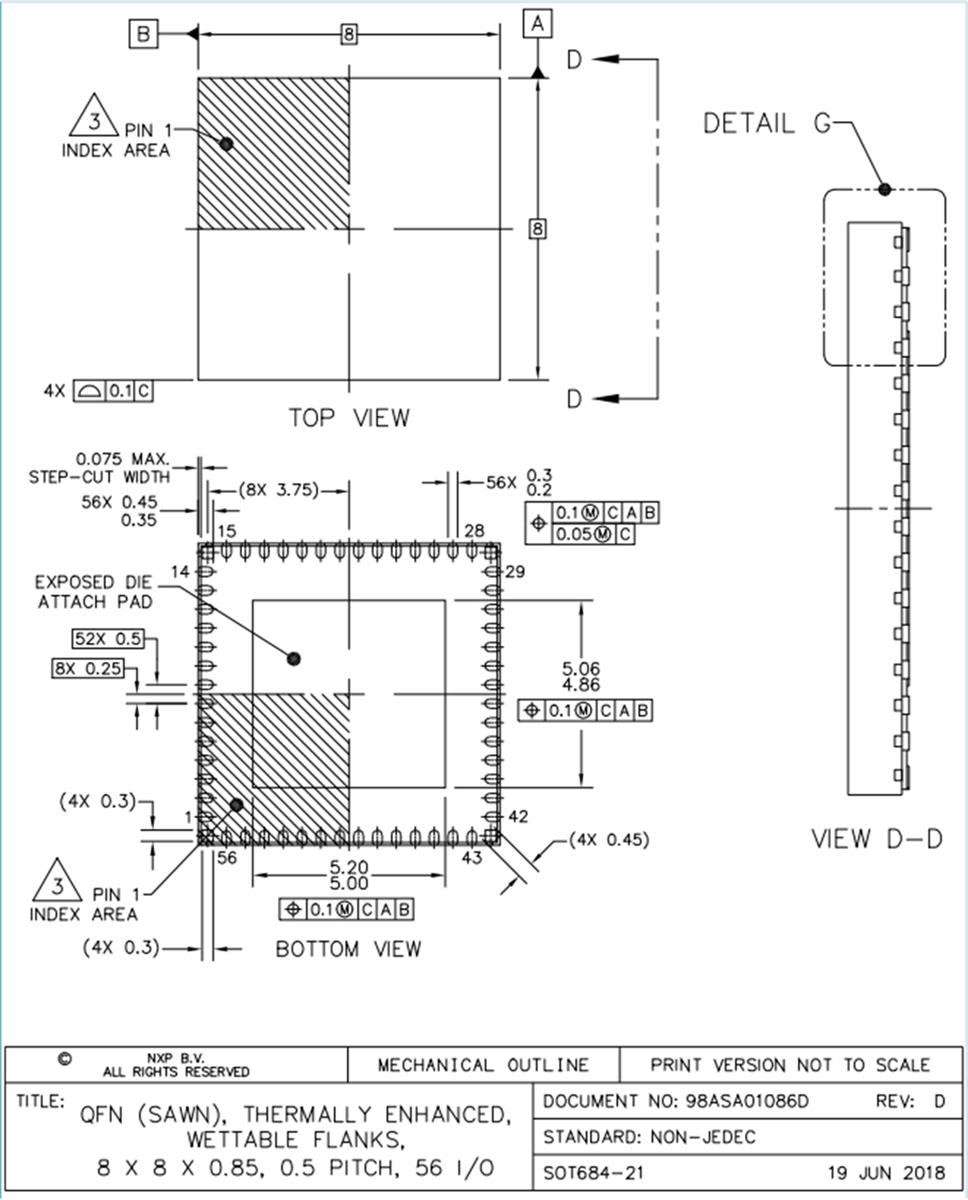 机械图纸 - NXP Semiconductors PF8100和PF8200电源管理IC