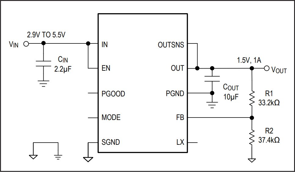 应用电路图 - Analog Devices / Maxim Integrated MAXM17623和MAXM17624降压电源模块