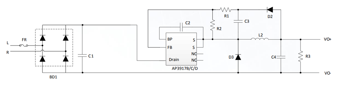 应用电路图 - Diodes Incorporated AP3917x降压型电源开关