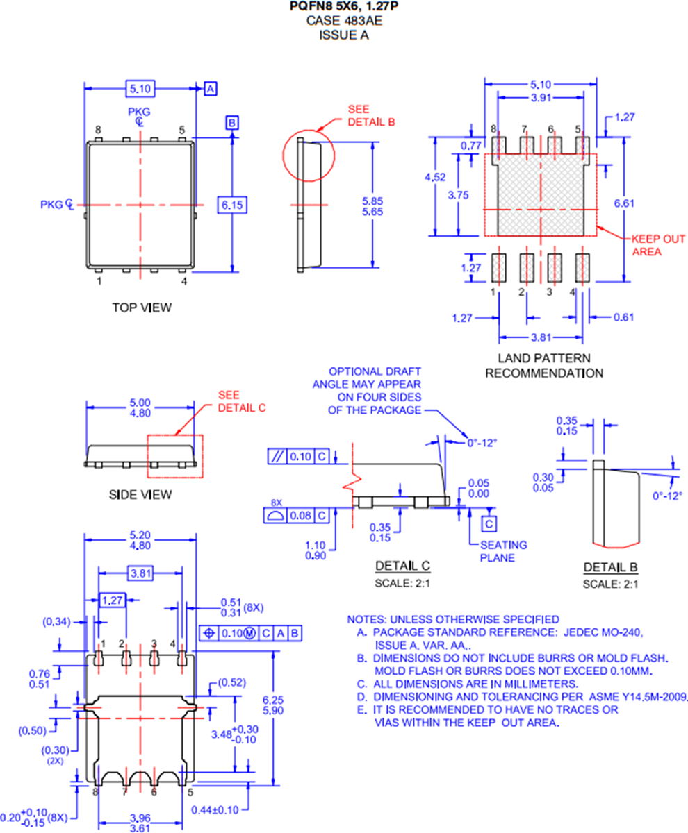 机械图纸 - onsemi FDMS4D5N08LC 80V单N通道功率MOSFET